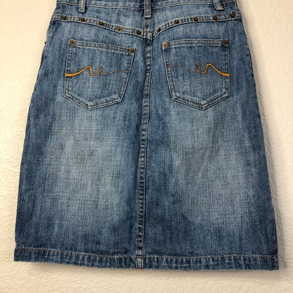 B Jeans Vtg Midi Denim Skirt Women's 4 Cowgirl Western Rodeo Rivets 100% Cotton - Picture 10 of 12